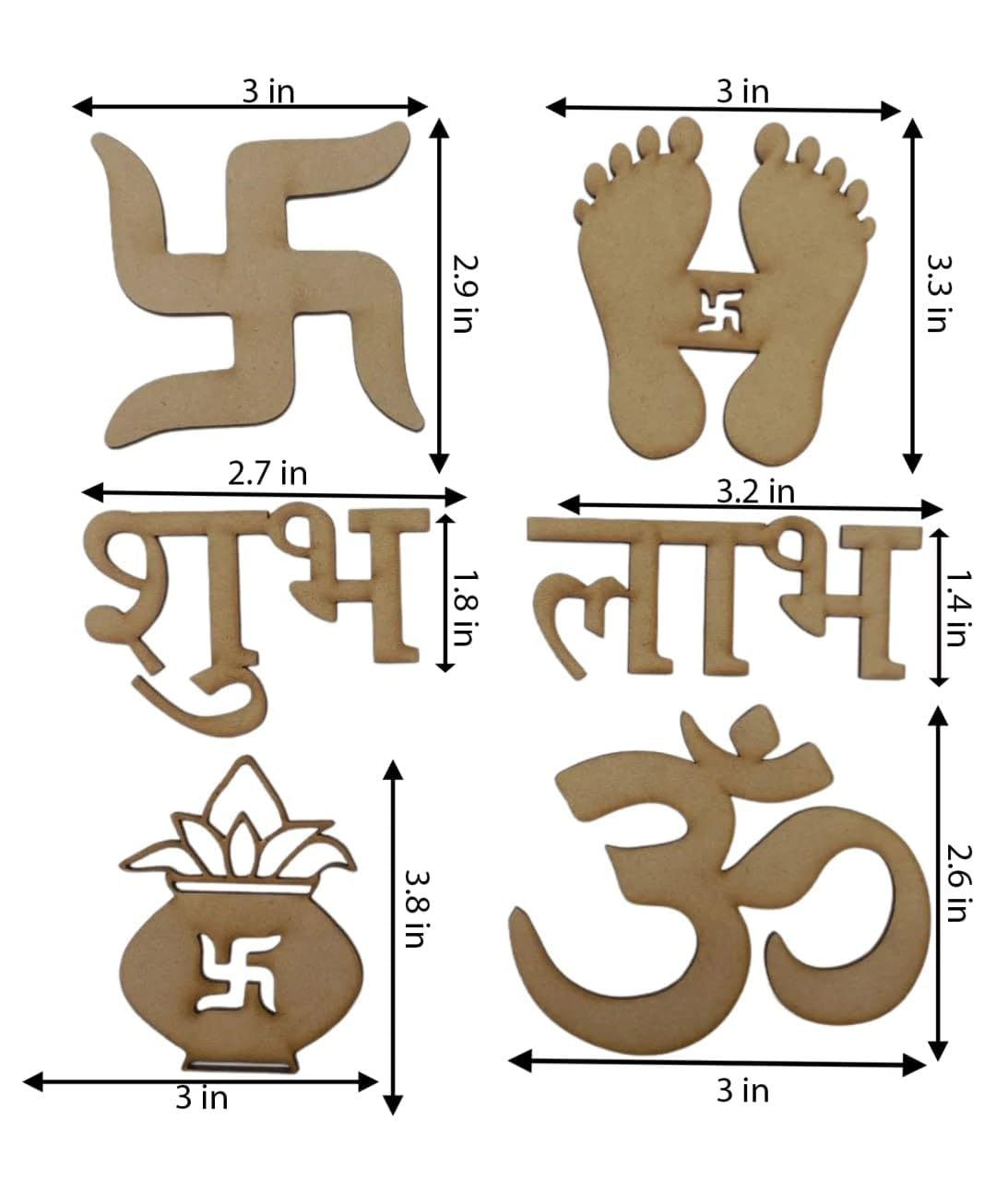 Set of 2 Wooden Diwali Decor subh labh, Swastick, Kalash, Om MDF Cutout Wooden Craft for Home Decor Festive Diwali Decor (2 Pcs Each)