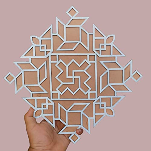 Rangoli Mat with Wooden Base Easy to Use Just Fill It Up with Rangoli, Flowers, Pulses Inland for Floor Home Diwali Decoration-Reusable DIY Rangoli Stencil
