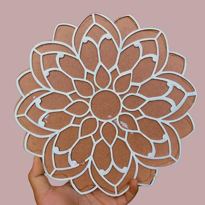 Rangoli Mat with Wooden Base Easy to Use Just Fill It Up with Rangoli, Flowers, Pulses Inland for Floor Home Diwali Decoration-Reusable DIY Rangoli Stencil