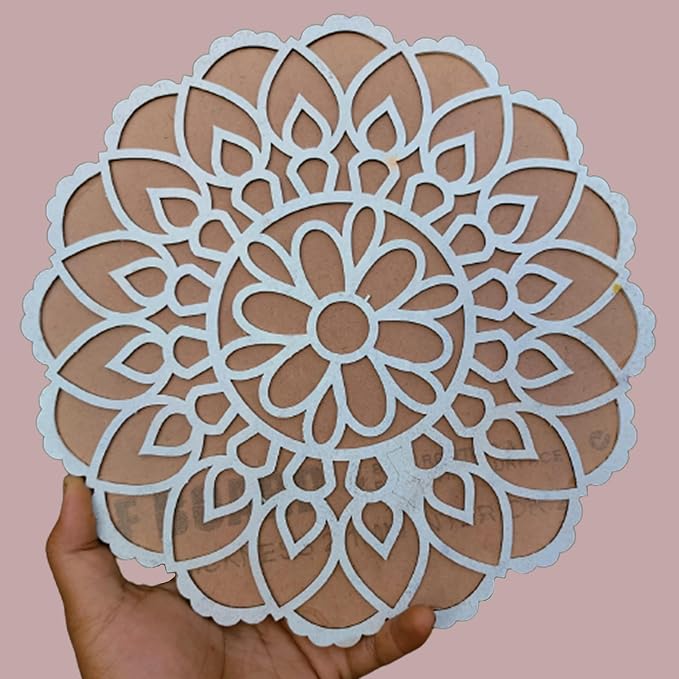Rangoli Mat with Wooden Base Easy to Use Just Fill It Up with Rangoli, Flowers, Pulses Inland for Floor Home Diwali Decoration-Reusable DIY Rangoli Stencil