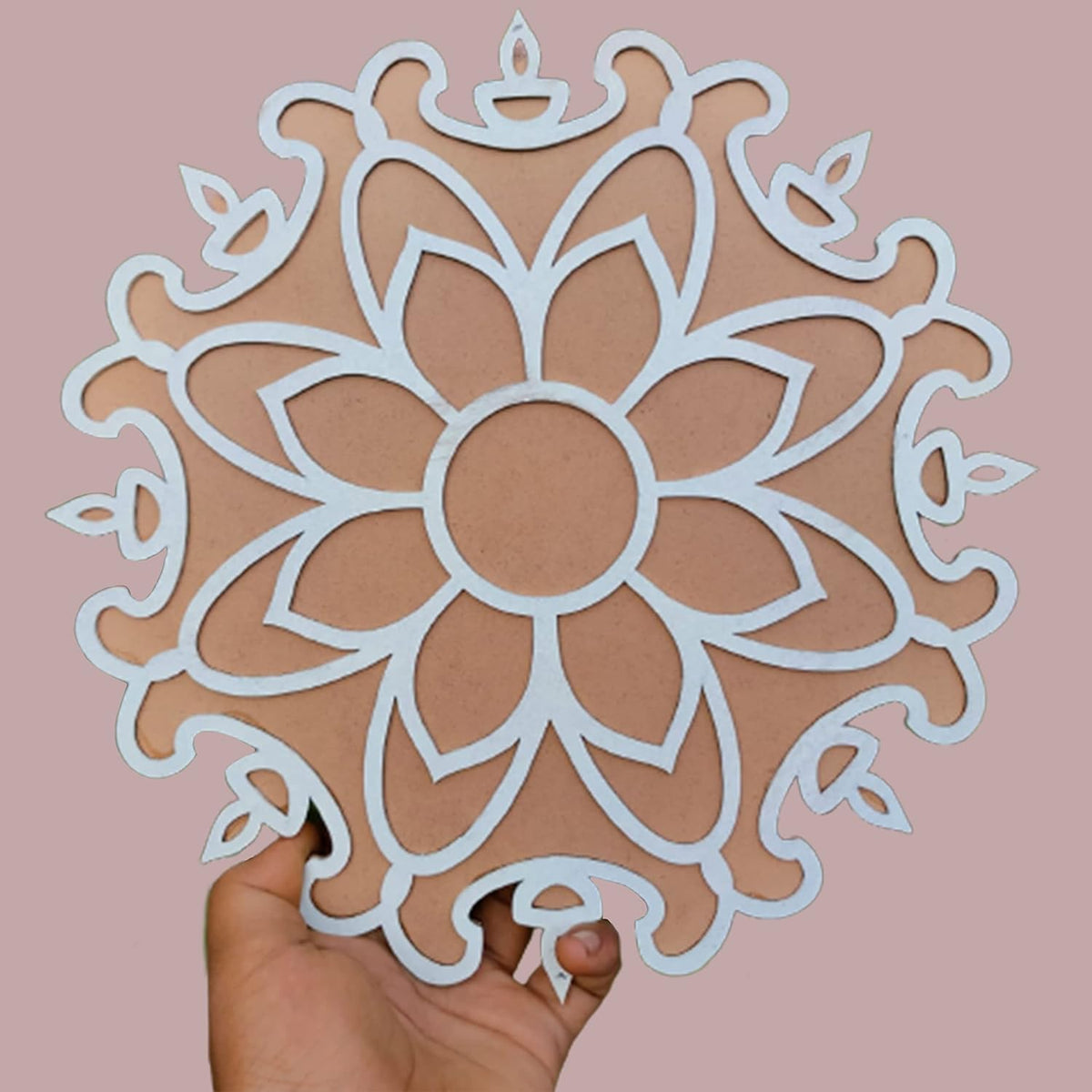 Rangoli Mat with Wooden Base Easy to Use Just Fill It Up with Rangoli, Flowers, Pulses Inland for Floor Home Diwali Decoration-Reusable DIY Rangoli Stencil