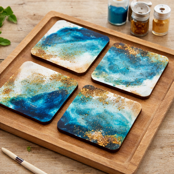 MDF Square Coaster Base | 3mm Thick Wooden Blanks for Resin Art & DIY | 4x4 Inch